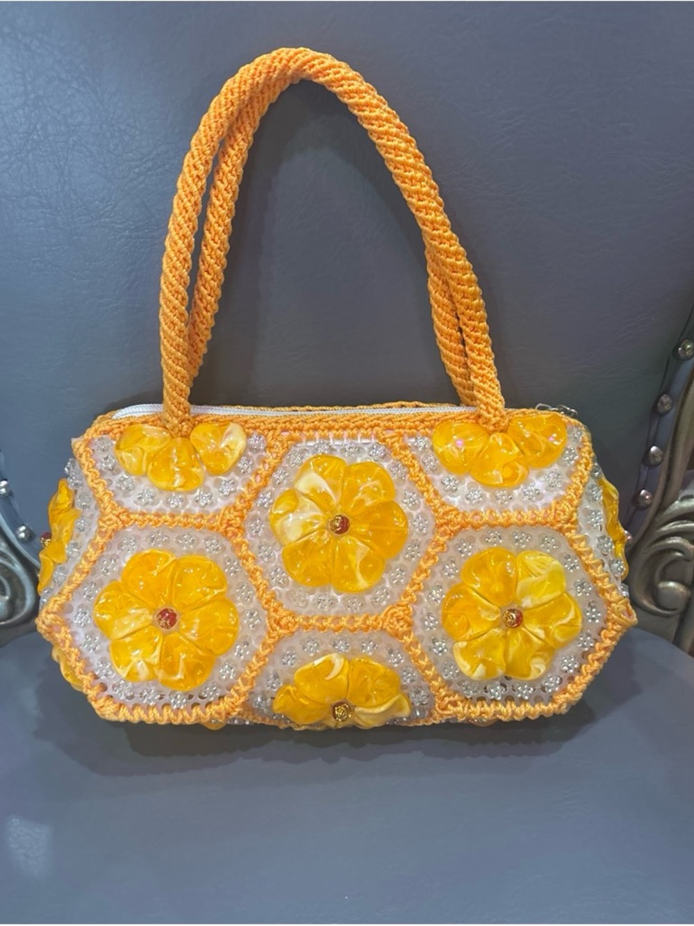 Handmade Floral Mini Bag with Top Handle